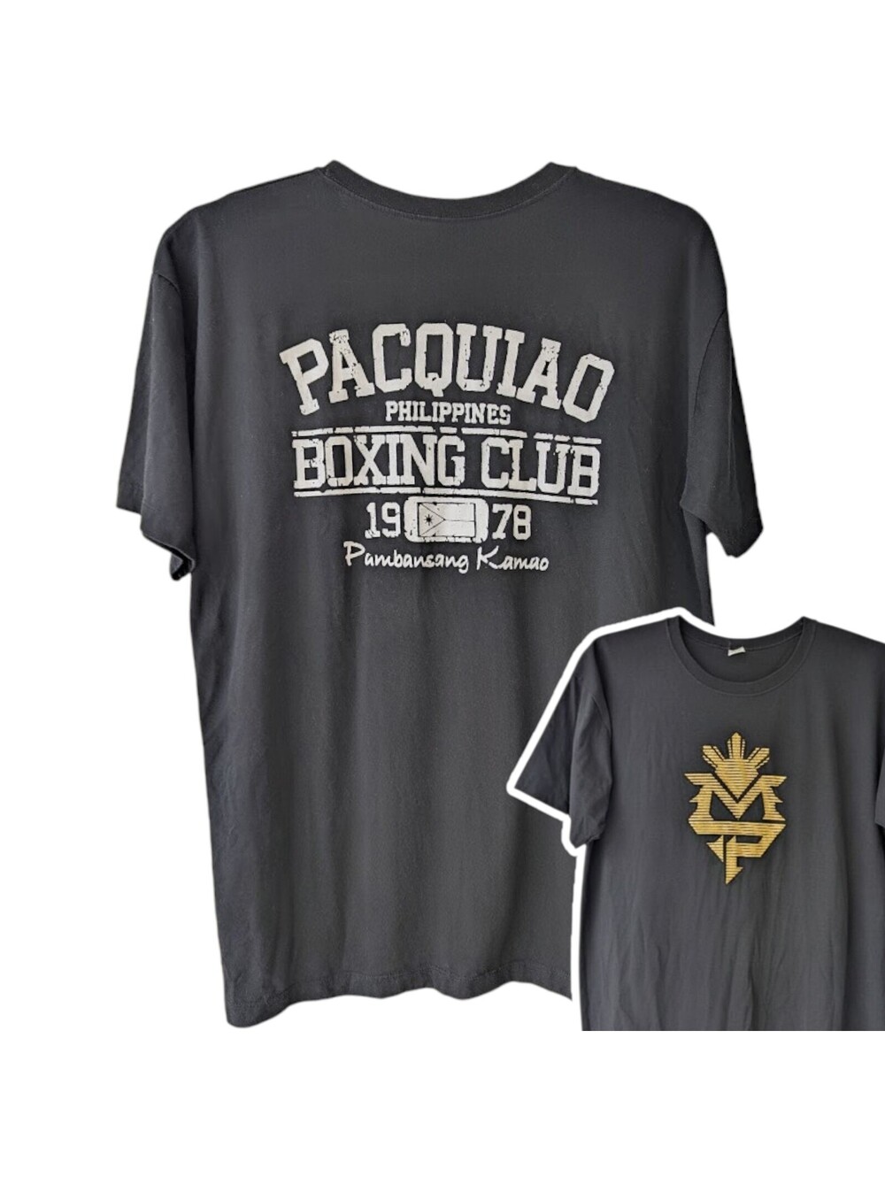 Vintage Manny Pacquiao Shirt 2XL Black Philippines Boxing Club Graphic Tee Logo